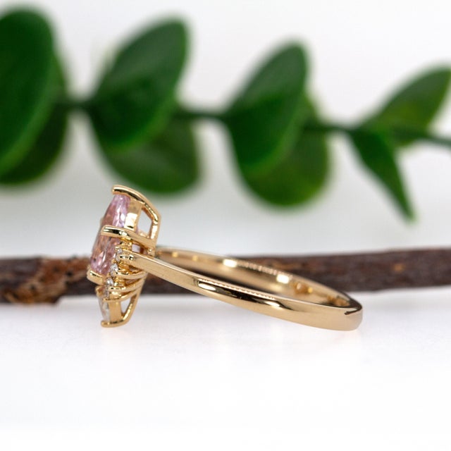 2020s 1ct Ceylon Pink Sapphire Ring W Diamond Accents in Solid 14k Gold | Pe 8x5.4mm, Size 6.75 For Sale - Image 5 of 7