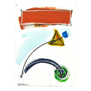 "Red Oxide Stripe With Doodles" Contemporary Abstract Expressionist Style Mixed-Media Painting by Robbie Kemper For Sale