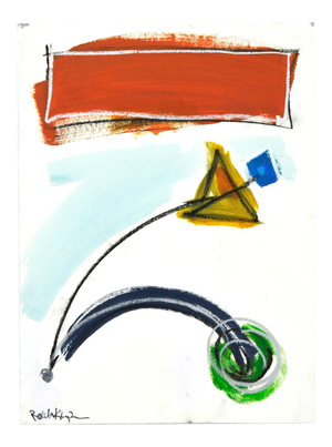 "Red Oxide Stripe With Doodles" Contemporary Abstract Expressionist Style Mixed-Media Painting by Robbie Kemper