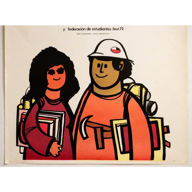 Illustration 1972 Chilean Political Poster, "Estudia Trabajar Para Chile La Universidad," (Study and Work for Chile and the University), P. Caravajal Gnecco For Sale - Image 3 of 3