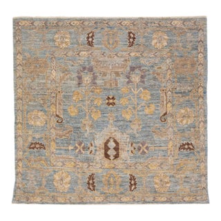 2010s Modern Square Sultanabad Wool Rug Handmade Floral in Blue For Sale