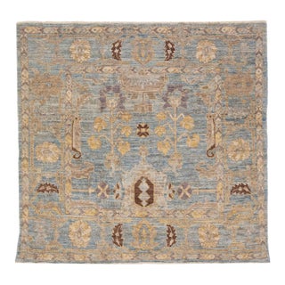 2010s Modern Square Sultanabad Wool Rug Handmade Floral in Blue For Sale