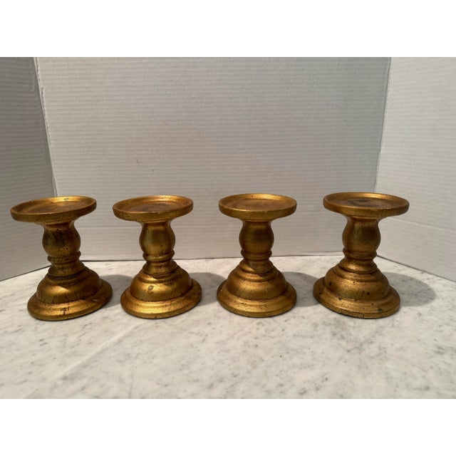 1990s Set of Four Candle Holders in Gold For Sale - Image 5 of 5