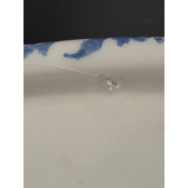 Ceramic Vintage Large Italian Ceramic Pasta Bread Dough Bowl Blue Spongeware Rim For Sale - Image 7 of 11