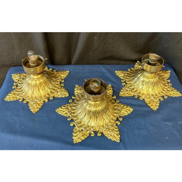 Gold 1920s Quezal Art Glass Fixtures - Set of 3 For Sale - Image 8 of 11