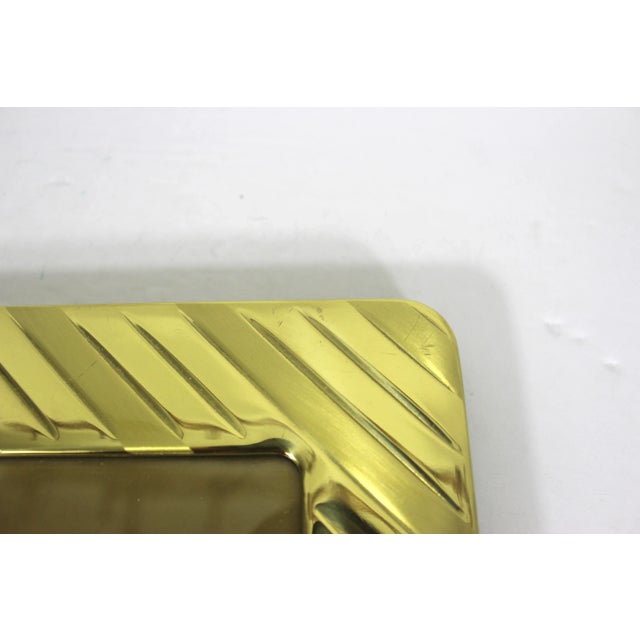 Metal 80’s 5x7 Rectangular Striped Brass Picture Frame With Black Velvet Back, Table Top For Sale - Image 7 of 9
