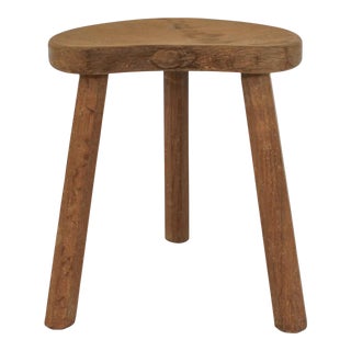 Robert 'Mouseman' Thompson Folk Art Carved Oak 3 Legged 'Cow' or Milking Stool For Sale