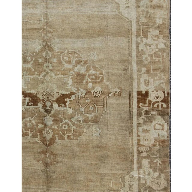Brown, Tan, Sand and Ivory Vintage Turkish Oushak Rug With Floral Center Medallion For Sale - Image 4 of 7