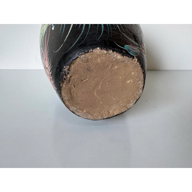 1980’s Vintage Tropical - Folk Art Hand-Painted Terracotta Vase – Unsigned For Sale - Image 12 of 12