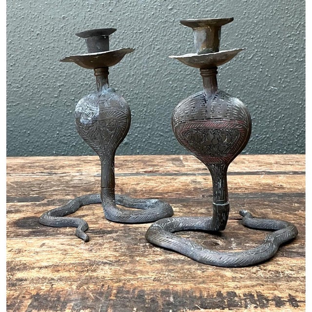 Metal Vintage Cobra Form Metal Candle Holders For Sale - Image 7 of 12