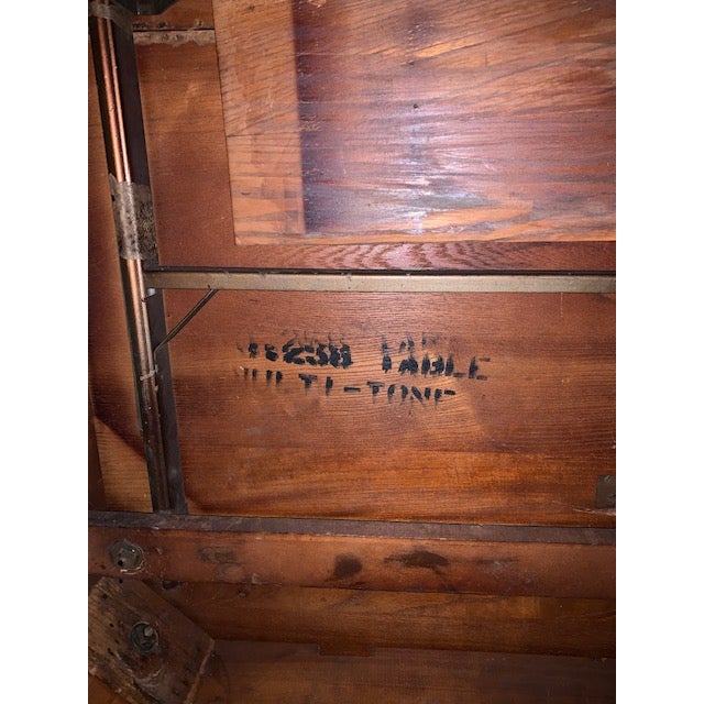 Chestnut Early 20th Century Solid Oak Dining Table With Stored Table Leaf For Sale - Image 8 of 9