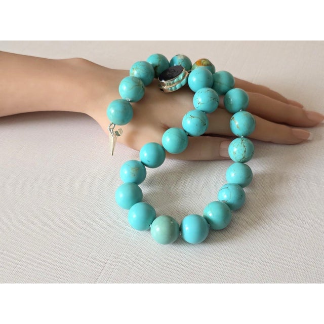 Baby Blue Genuine Mexican Sonora Turquoise Beaded Necklace With Karl Lagerfeld Logo Clasp For Sale - Image 8 of 9