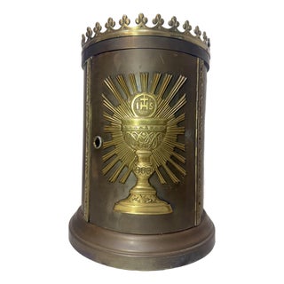 Large Antique Bronze Religious Catholic Church Altar Tabernacle Offering Box For Sale