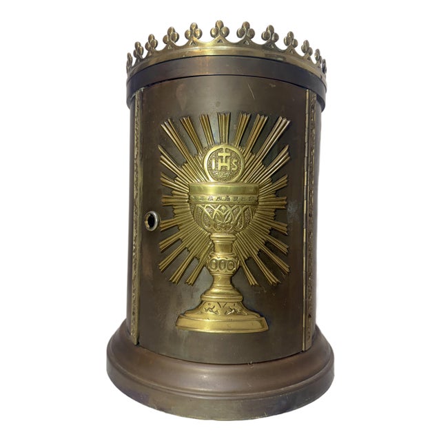 Large Antique Bronze Religious Catholic Church Altar Tabernacle Offering Box For Sale