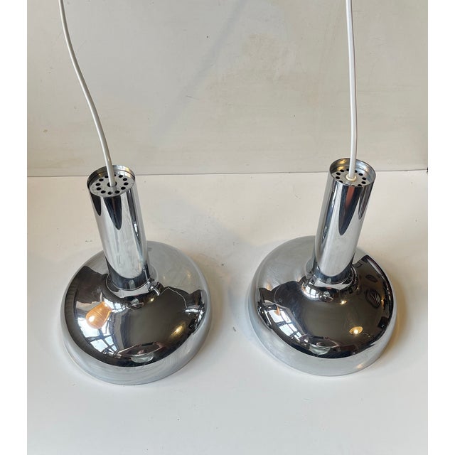 1970s Modern Danish Mirror Chrome Pendant Lamps by Frank Bentler, 1970s, Set of 2 For Sale - Image 5 of 9