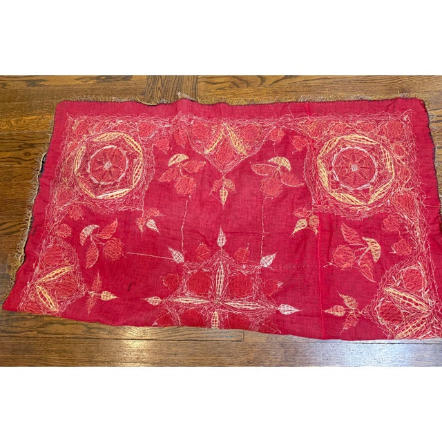Antique Handmade Square Turkish Metal Threaded Embroidered Tapestry Tablecloth For Sale - Image 12 of 13