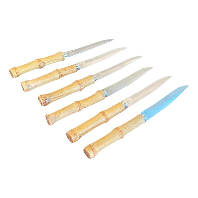 Small Brown Bamboo Cheese Knifes, Small, France, 1960s, Sest of 6 For Sale