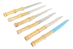 Small Brown Bamboo Cheese Knifes, Small, France, 1960s, Sest of 6