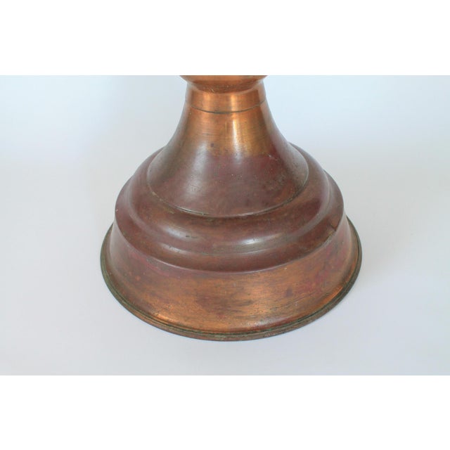 Monumental Footed Copper Planter / Jardiniere With Brass Side Handles and a Wide Flared Pedestal Base For Sale - Image 10 of 11