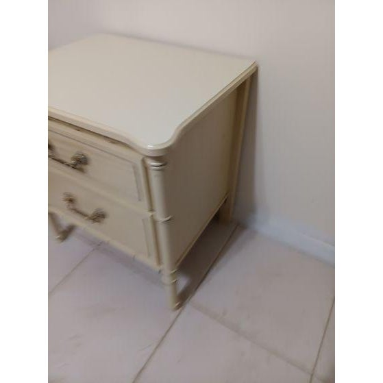 Vintage Nightstand Hollywood Regency Style Faux Bamboo Beige 2 Drawer 23" W x 24" H x 18" D