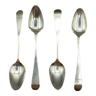 1805 English Set of 4 Sterling Silver Teaspoons by Alice & George Burrows II For Sale