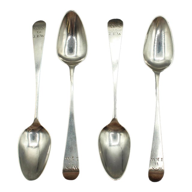 1805 English Set of 4 Sterling Silver Teaspoons by Alice & George Burrows II For Sale