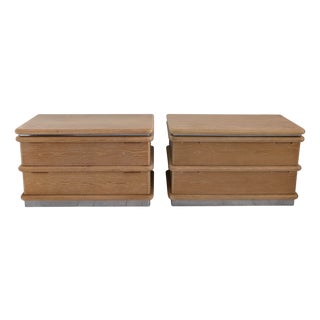 Large Postmodern Oak Bullnose Bedside Cabinets by Jay Spectre, USA, 1980s, Set of 2 For Sale