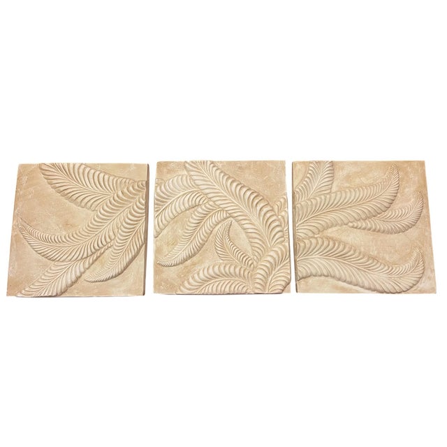 Contemporary Vintage Plaster Botanical Bas Relief Wall Panels – Organic Modern | Set of 3 For Sale - Image 3 of 11