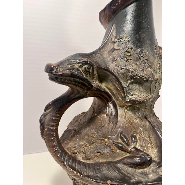 Rare 1908 Art Nouveau Bohemian Dragon Vase by August Otto for Johann Maresch 17 3/4" For Sale - Image 4 of 11