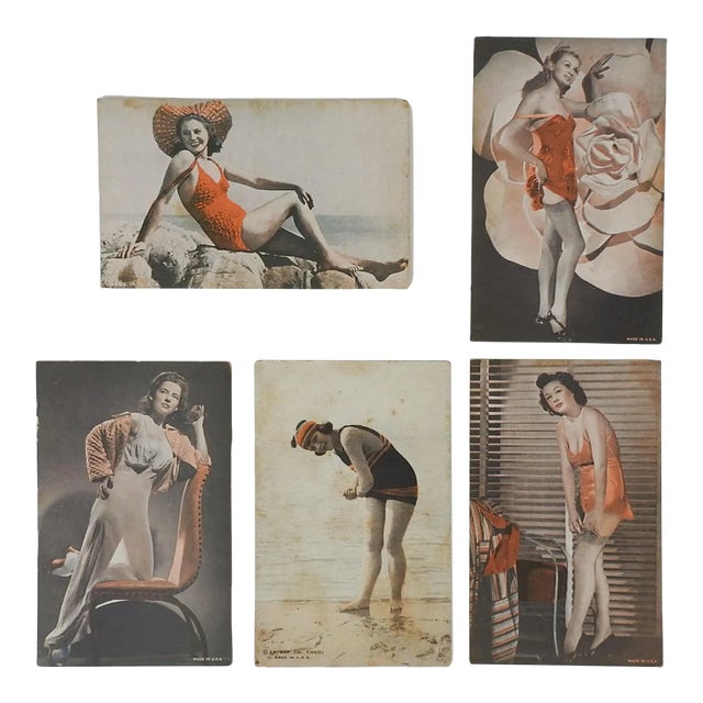 Vintage 1940s Pinup Girls Arcade Card Collection Photograph Prints - Set of 5 For Sale