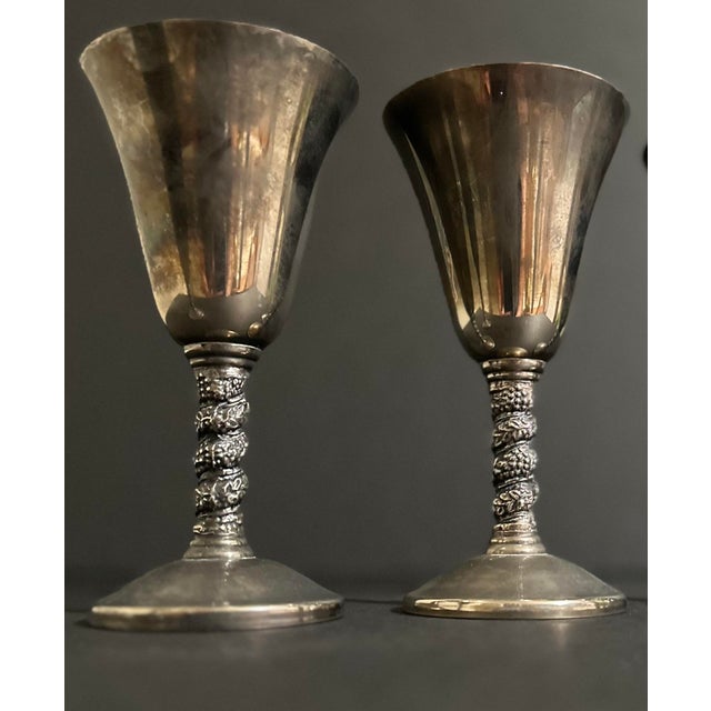 Metal Vintage Mid Century Silver Plated Wine Goblets by Roma s.l Madrid Spain- Set of 4 For Sale - Image 7 of 10