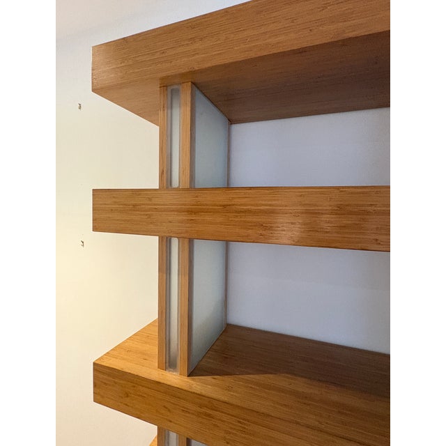 Brown Custom Built Bamboo Wood Book Shelf With Led Lighting For Sale - Image 8 of 14