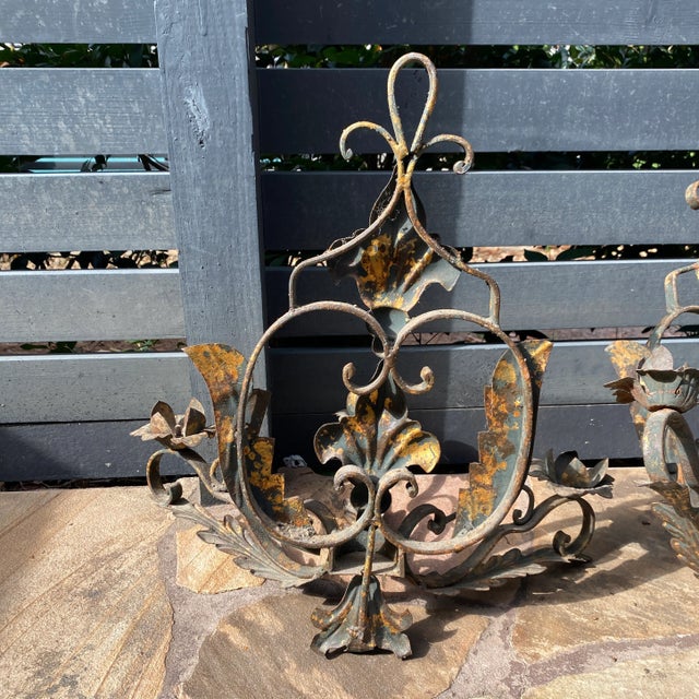 1960s Italian Style Gilt Iron Candlestick Sconces- a Pair For Sale - Image 9 of 10