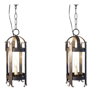 Mid 20th Century French Wrought-Iron Single Light Cylindrical Lanterns, Wired for the USA - a Pair