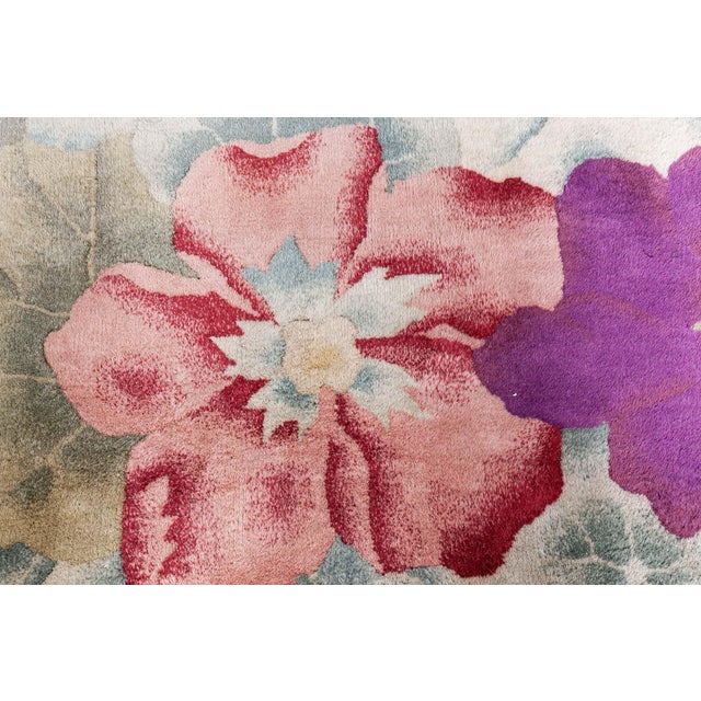 Chinese Art Deco Botanic Rug Circa: 1940 Size: 7'6" × 10'0" (228 × 304 cm) Age: Vintage Color: Beige, Green, Pink, Purple,...