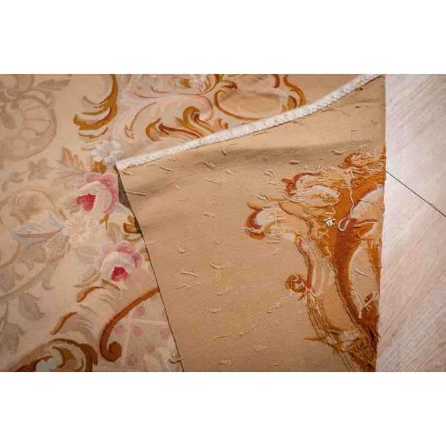 9x12 Vintage Aubusson Flat Weave Wool Rug, Beige Rose Medallion For Sale - Image 9 of 13