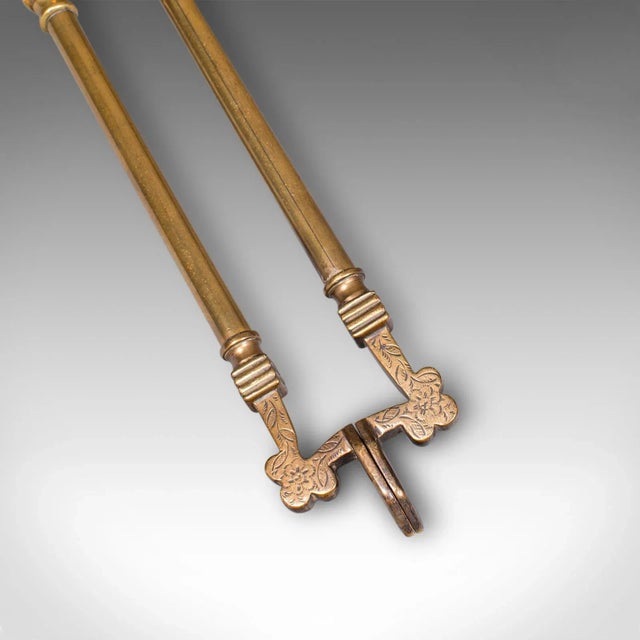 Antique Fire Tool Set, English, Brass, Shovel, Tongs, Poker, Victorian, c.1870 For Sale - Image 9 of 12