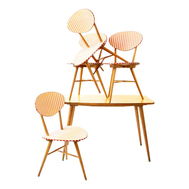 Mid-Century Modern Dining Set with Formica Table and Four Chairs, 1950s, Set of 5 For Sale