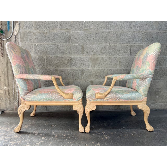 Traditional A Pair of Palm Beach Regency Coastal Style Bergere Armchairs by Sherrill Furniture. Circa 1980s For Sale - Image 3 of 18