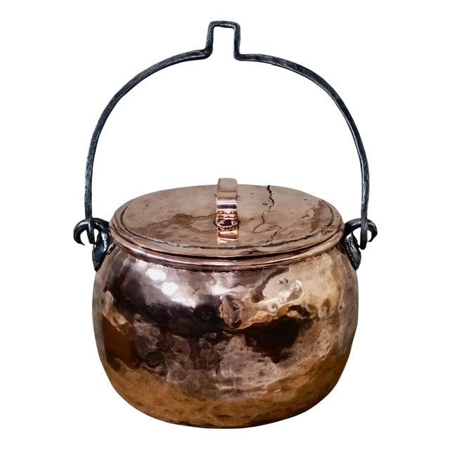 Victorian Polished Copper & Iron Cooking Pot For Sale