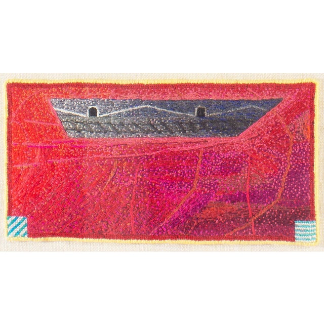 A 1982 fiber art piece, titled "Brenner Pass," by the American artist Thomas Lundberg (born 1953). This embroidered piece...