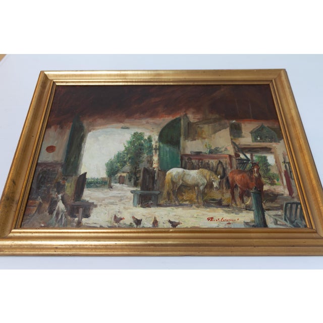Th. De Leeuw, Stable with Horses, 1920s, Oil Painting on Canvas, Framed For Sale - Image 12 of 18