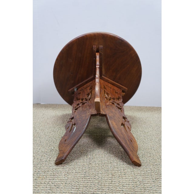 Wood Vintage Anglo Indian Carved Folding Pedestal Table Plant Stand 16" For Sale - Image 7 of 14