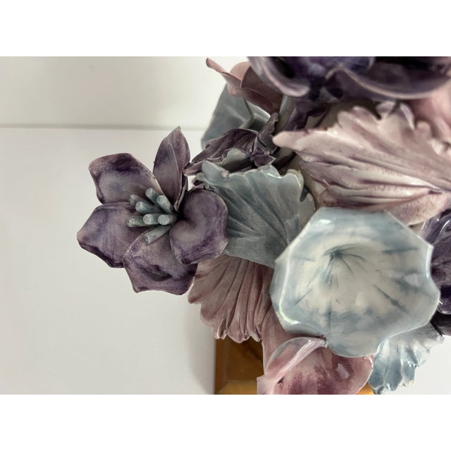 Wood 1950s Italian Floral Bouquet Lamp & Shade For Sale - Image 7 of 18
