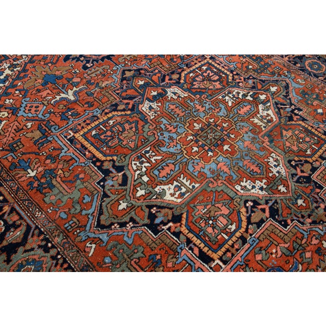 Antique Persian Heriz Handmade Medallion Designed Rust Wool Rug For Sale In New York - Image 6 of 10