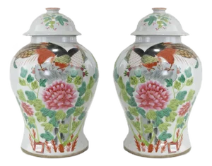 Pair of Republic Period Famille Rose ‘Pheasant & Peony’ General Jars, Signed Li Quanchang