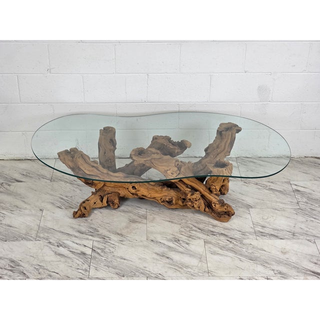 Incredible Olive Root Driftwood Table With Custom Cut Amoeba Shaped Glass Top. Be The Envy Of Your Friends With This Sick...