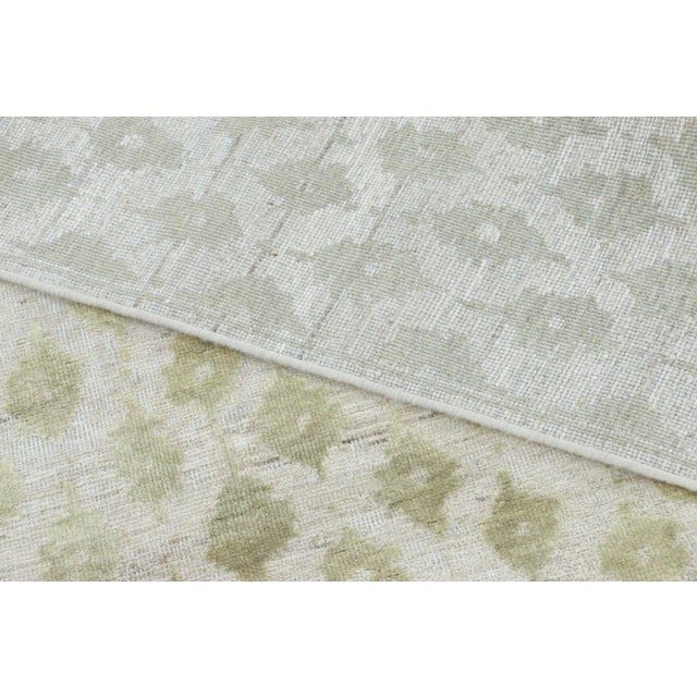 Textile Rug & Kilim’s Block Print Rug With Sage Green Florals on Ice-Blue & Silver Field For Sale - Image 7 of 7