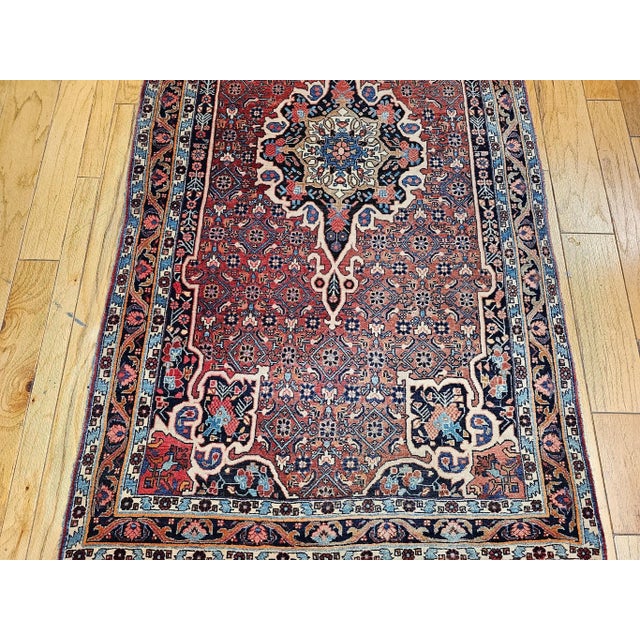 Red Vintage Persian Bidjar Gallery Rug, Hand-Knotted Wool, Geometric Medallion Pattern, Red & Navy, 5’ X 9’ For Sale - Image 8 of 12
