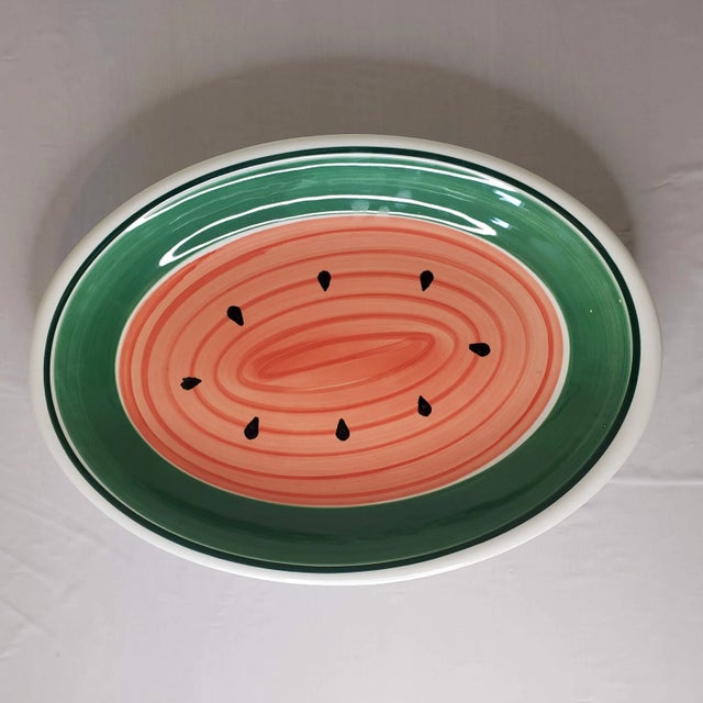 Ceramic 1980s Roma Inc. Hand-Painted Watermelon Oval Serving Platter, Italy For Sale - Image 7 of 7